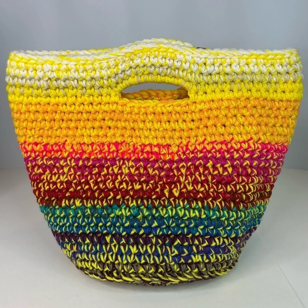 Handcrafted Multicolor Crochet Scrap Woven Tote Bag Basket Storage Handmade Knit